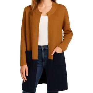 Oriana Women’s Wool Blend Color-block Open Front Duster Cardigan, size L